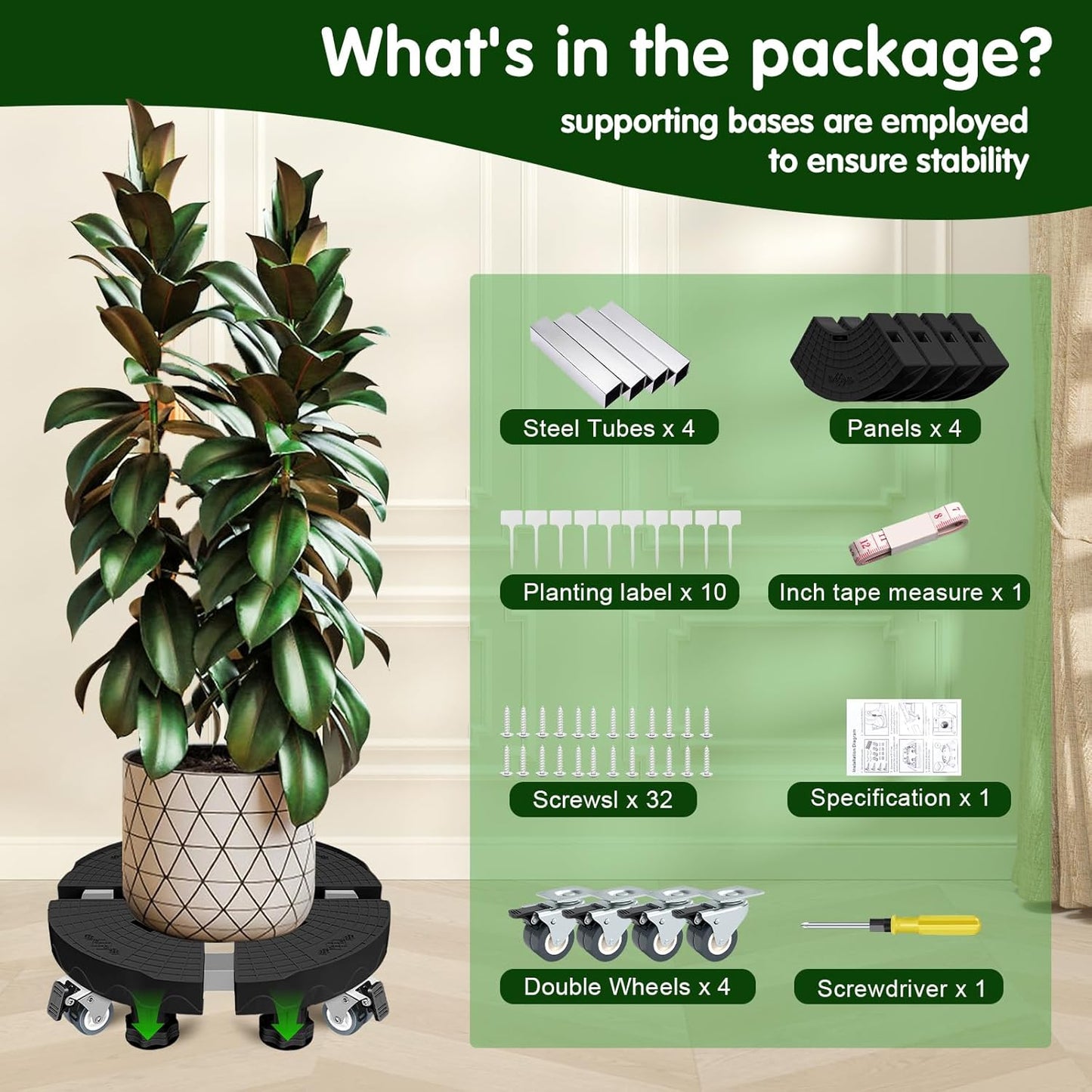 1 Pack 15-19.6 Inch 500 lbs Plant Caddy with Wheels - Adjustable Large Plant Stand Heavy Duty Lockable Caster Wheels