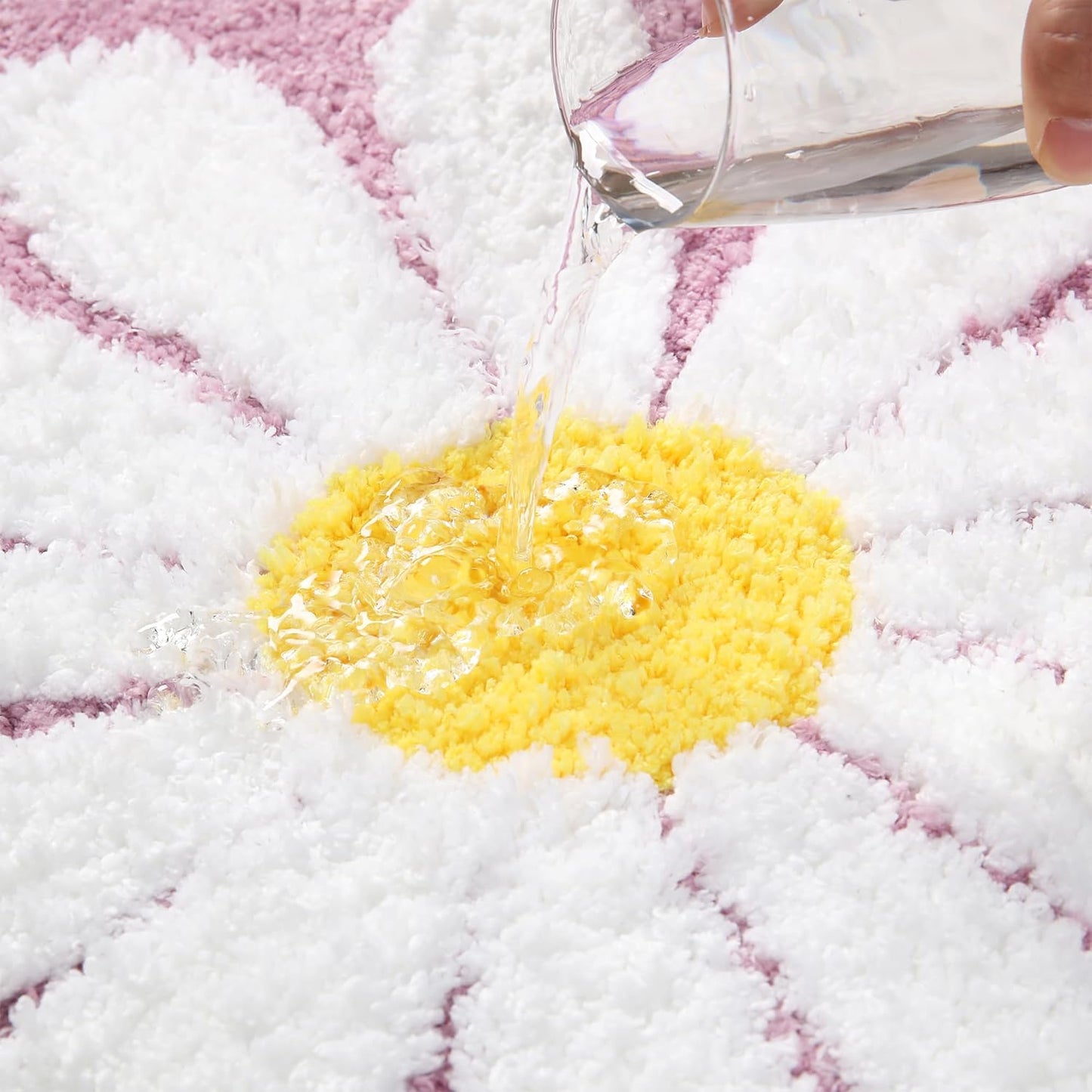 Cute Bath Mat, Pink Flower Rug, Water Absorption Non-Slip Mat, Soft Machine Wash Rug for Bedroom Kitchen Bathroom