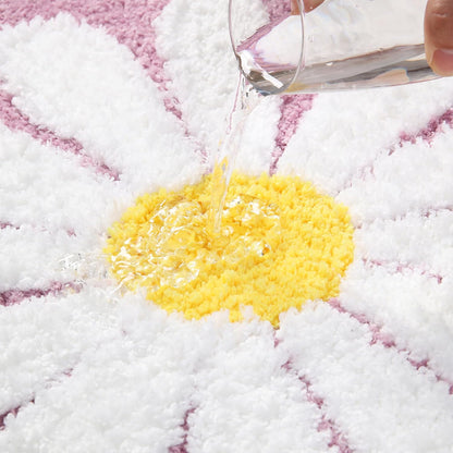 Cute Bath Mat, Pink Flower Rug, Water Absorption Non-Slip Mat, Soft Machine Wash Rug for Bedroom Kitchen Bathroom