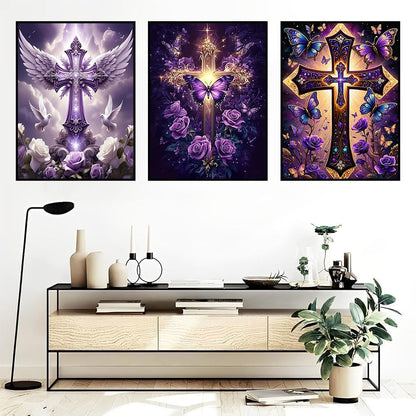 croshom Cross Diamond Art Kits for Adults, 3 Packs Cross Diamond Painting Kits for Adults, 5D DIY Religious Full Round Drill Gem Craft for Adult Gifts, Home Wall Decor 11.8" x 15.7"