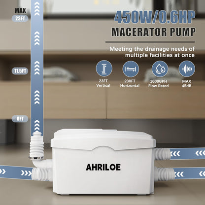 450W Sink Pump with 3 Inlets/1 Outlets, Macerator Pump(Not for Toilet)
