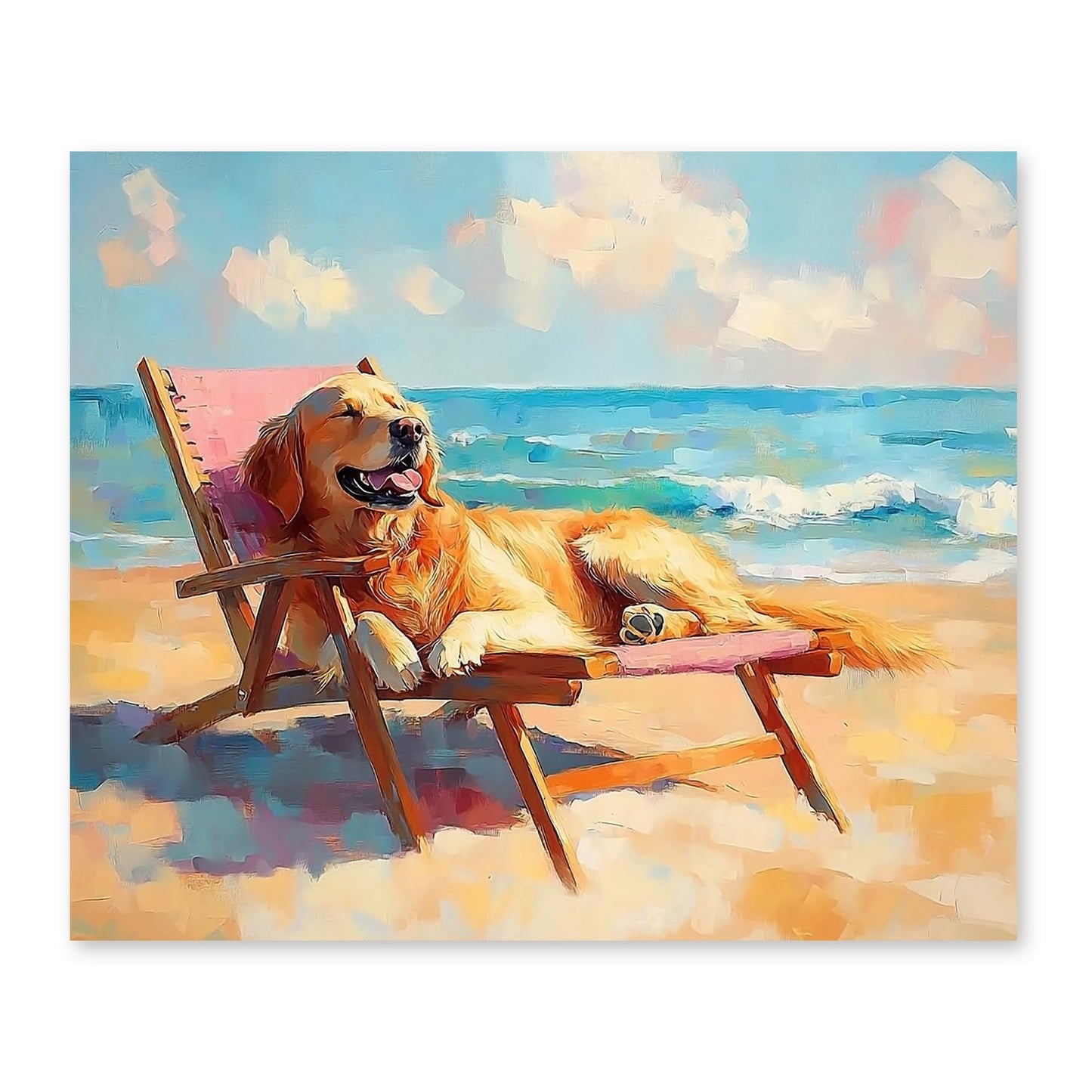 RLTXBUK Coastal Beach Golden Retriever Diamond Art Kits, Gifts for Golden Retriever Lovers, Whimsical Dog Gem Diamond Painting Art Kits for Adults Kids Beginners, Beach House Decor 9.8x11.8 Inch