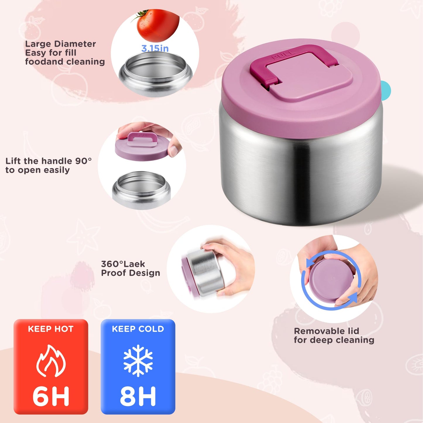 MAISON HUIS Bento Box for Kids with 8oz Soup Thermo, Insulated Lunch Bag & 17oz Water Bottle, 2-Compartment Bento Box with Built-In Ice Pack, Leak-Proof & BPA-Free