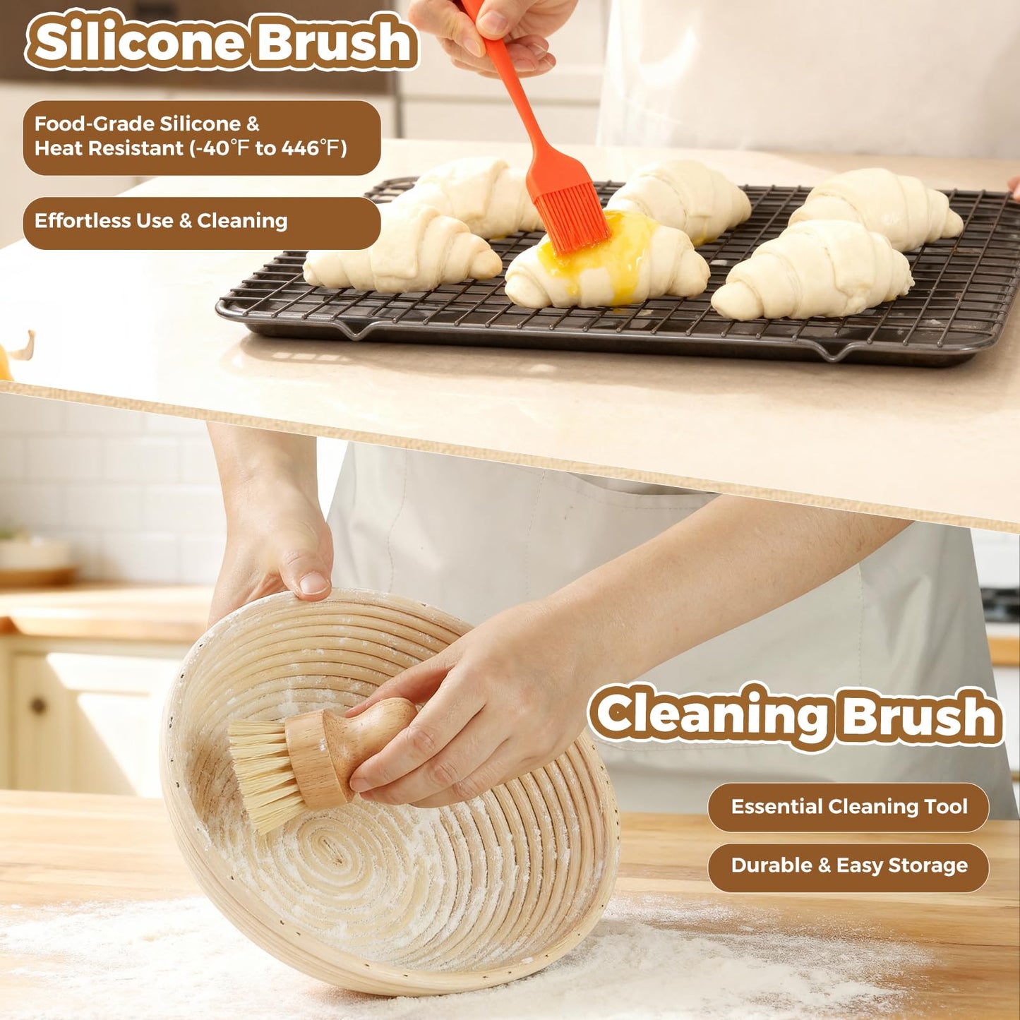 Complete Bread Proofing Basket Kit | All-in-One Set with Banneton(9 in), Sourdough Starter Jar Kit, Bread Lame, Dough Scraper, Whisk, Cutter & Tools