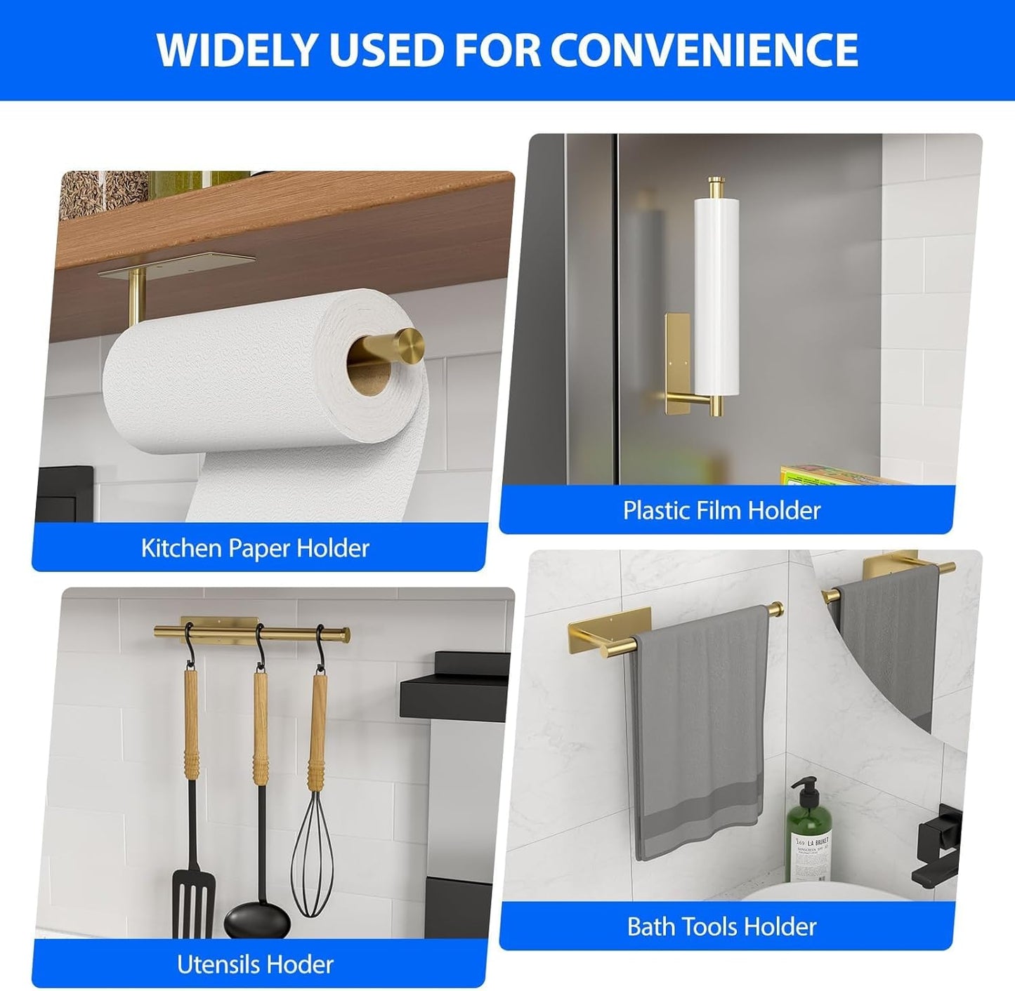 1 Pack) Paper Towel Holder Under Cabinet, Self-Adhesive,No Drilling, Stainless Steel, Wall-Mounted for Kitchen