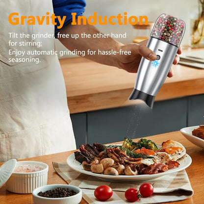 Set, Electric Salt and Pepper Grinder Rechargeable Automatic Pepper Mill Grinder with LED House Warming Gifts New Home