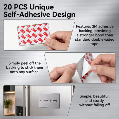 VMYTH 50 Pcs Stainless Steel Business Card Blanks w/Case, 3.4"x2.1" Thick 0.5mm Metal Business Cards for Laser Engraving (30 Standard, 20 Adhesive), Metal Business Card Blanks for House,Office,DIY