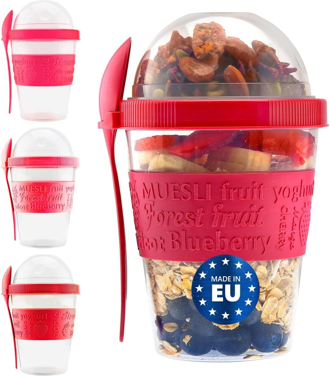 20 OZ Set 4 Tribello Overnight Oats Container With Lid, of Crunch Cups To Go, Portable Parfait Cup With Compartments