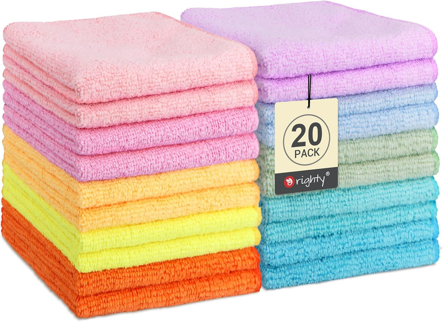 20 Pack 11.5x11.5 Inch, Orighty Washcloths, Microfiber Face Towels, Highly Absorbent and Soft Feel Wash Cloths & Hand