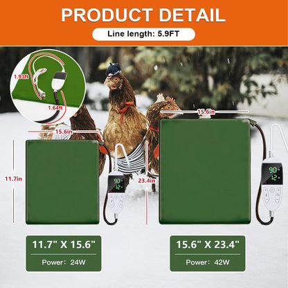 15.7 23.6 Chicken Heating Pad Chick Brooder Pad Poultry Heated Mat Adjustable Digital Thermostat Brood Heater Blanket