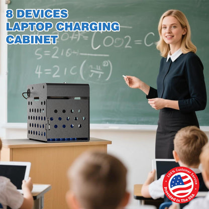 POCHAR 8-Device Chromebook Charging Cabinet for Classroom - Laptop Lock Box for iPad Tablet Fits 14" Screen - Portable Locking Charging Station for Schools, Offices, Hospitals (Black)