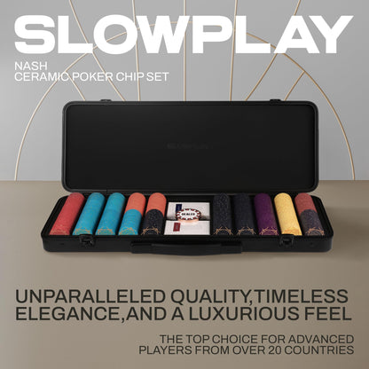 SLOWPLAY Nash Ceramic Poker Chips Set for Texas Hold'em, 500 PCS [Blank Chips], 43mm & 12g Each | Features a High-end Chip case with Extra Durable German Polycarbonate Shell