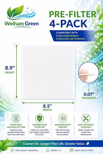 Pre-Filter 4-Pack Compatible with Pure Enrichment PureZone Air Purifier, Extends Main Filter Life