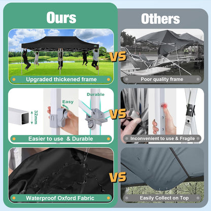 COBIZI 10x20 Canopy Tent, Heavy Duty Pop up Canopy with Sidewalls, Waterproof Easy Setup Canopy with Mosquito Netting, Outdoor Instant Screen Tents for Parties, Wedding with Roller Bag, Black