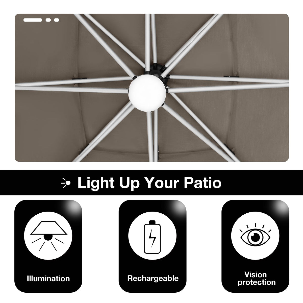 EliteShade USA APOLLO 3-Tier 10x10FT Full Aluminum Cantilever Patio Umbrella for Outdoor restaurant Garden Courtyard Deck Pool and Marketing with Light,Heather Beige