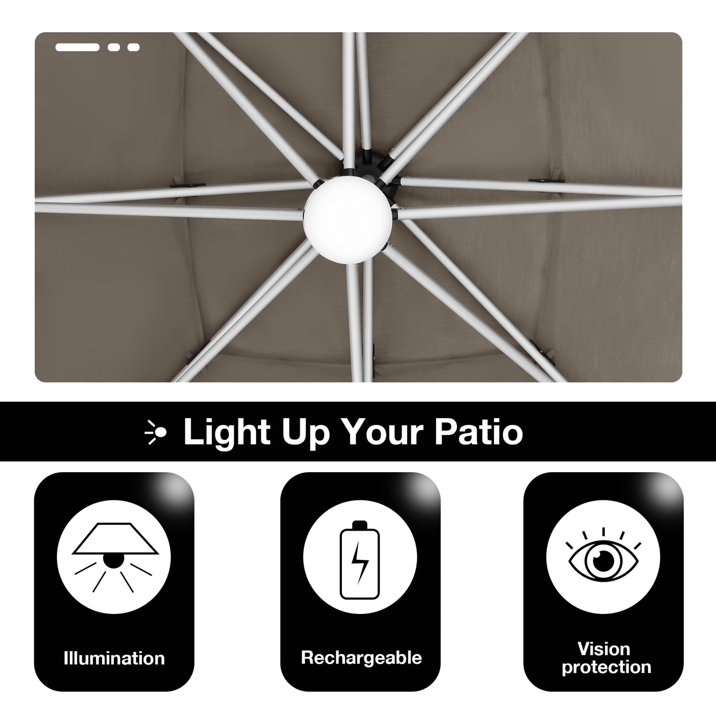 EliteShade USA APOLLO 3-Tier 10x10FT Full Aluminum Cantilever Patio Umbrella for Outdoor restaurant Garden Courtyard Deck Pool and Marketing with Light,Taupe