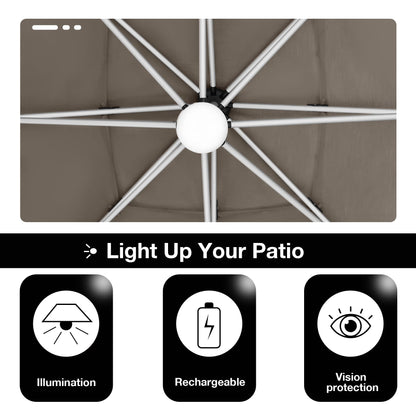 EliteShade USA APOLLO 3-Tier 10x10FT Full Aluminum Cantilever Patio Umbrella for Outdoor restaurant Garden Courtyard Deck Pool and Marketing with Light,Taupe