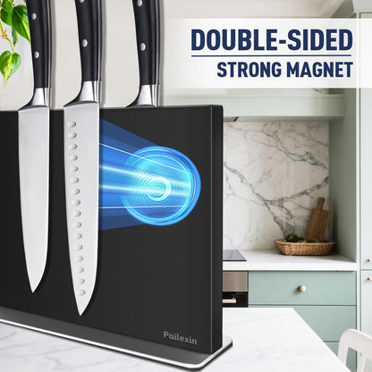 Pailexin Magnetic Knife Block Without Knives—Black Stainless Steel Double-Sided Magnetic Knife Holder Stand with Strong Magnets, Knife Storage Organizer for Kitchen Counter top