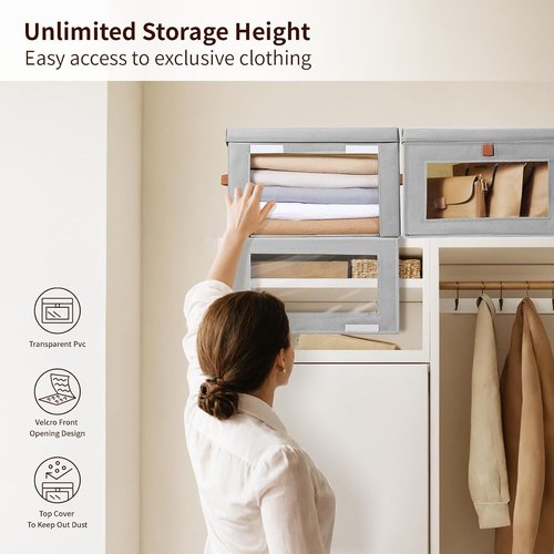 Homsorout Large Closet Storage Bins - Collapsible Fabric Organizers with Handles & Lids | 4-Pack Grey