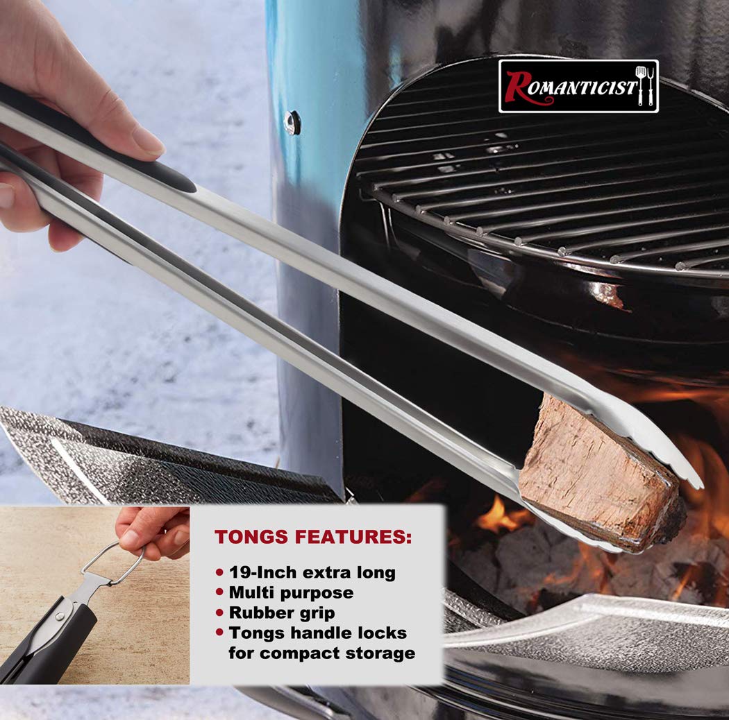 ROMANTICIST 4pcs Heavy Duty Grill Accessories for Top Chef - Professional Grill Tool Set & Basic BBQ Tools for Backyard Restaurant Outdoor Kitchen - Deluxe Grill Gift for Dad on Father’s Day Christmas