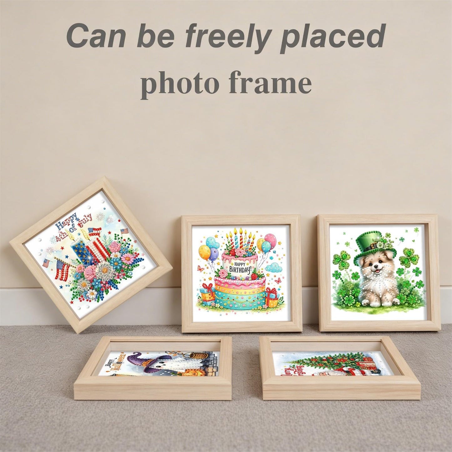 DIYDeligths 9Pcs Interchangeable Seasonal Holiday Pearl Painting Kit DIY Diamond Art Craft Wood Frame for Home Desktop Wall Decor (Seasons Festivals)
