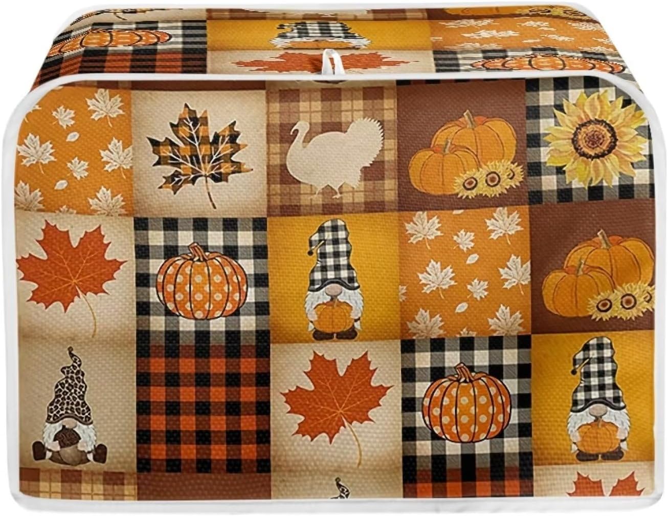 UNICEU Autumn Pumpkins Maple Leaves 4 Slice Toaster Covers, Fall Harvest Kitchen Dust Protector