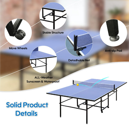 Ping Pong Table for Indoor/Outdoor, 9X5FT Foldable Table Tennis Table with Net, 2 Table Tennis Paddles and 3 Balls - Easy Assembly - Tournament Quality - Perfect for Family Game Rooms