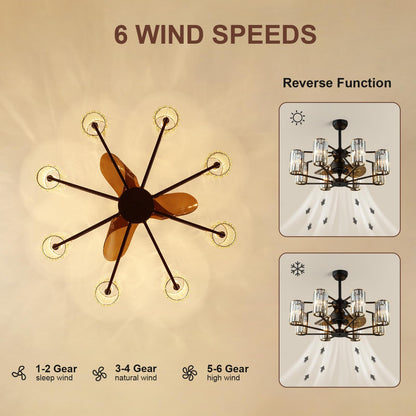 MOOONICHE Crystal Chandelier Ceiling Fan Vintage Fandelier Luxury Caged Ceiling Fan with Light and Remote for Dining Room Living Room Bedroom Kitchen Farmhouse Entry, Black, Dia 34 inch, 8 Lights