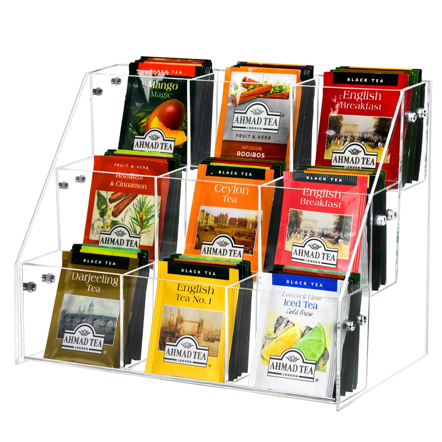 Wuudy Tea Bag Organizer Holder, Acrylic Tea Packets Storage Box Container Display Stand Rack for Counter Cabinet Countertop Kitchen Office, 3 Tier