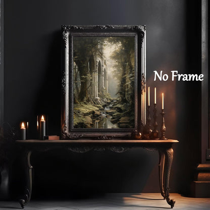 Dark Forest Wall Art 16x24inch, Gothic Landscape Poster and Vintage Castle Canvas Prints No Frame