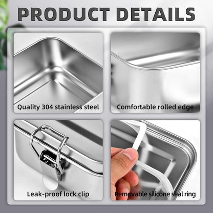 VIKCOLEE 4 PCS Stainless Steel Bento Box 4-Size, Metal Lunch Box, Food Containers, Lunch Container for Home, Work, Camping (550ml+850ml+1400ml+2400ml)