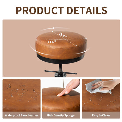 Adjustable Height Bar Stools Set of 3, Swivel Modern Industrial Barstools, Upholstered PU Leather Bar Chairs, Counter Height Stools 22-28 Inch for Kitchen Island, Dining Room (MY-D017-Brown-3)
