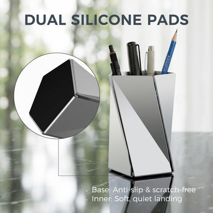 WHITE DESIGN Twisted Faceted Aluminum Pen Holder - Modern Minimalist Origami Pencil Cup & Desk Organizer, Office Decor Gift for Professionals & Executives