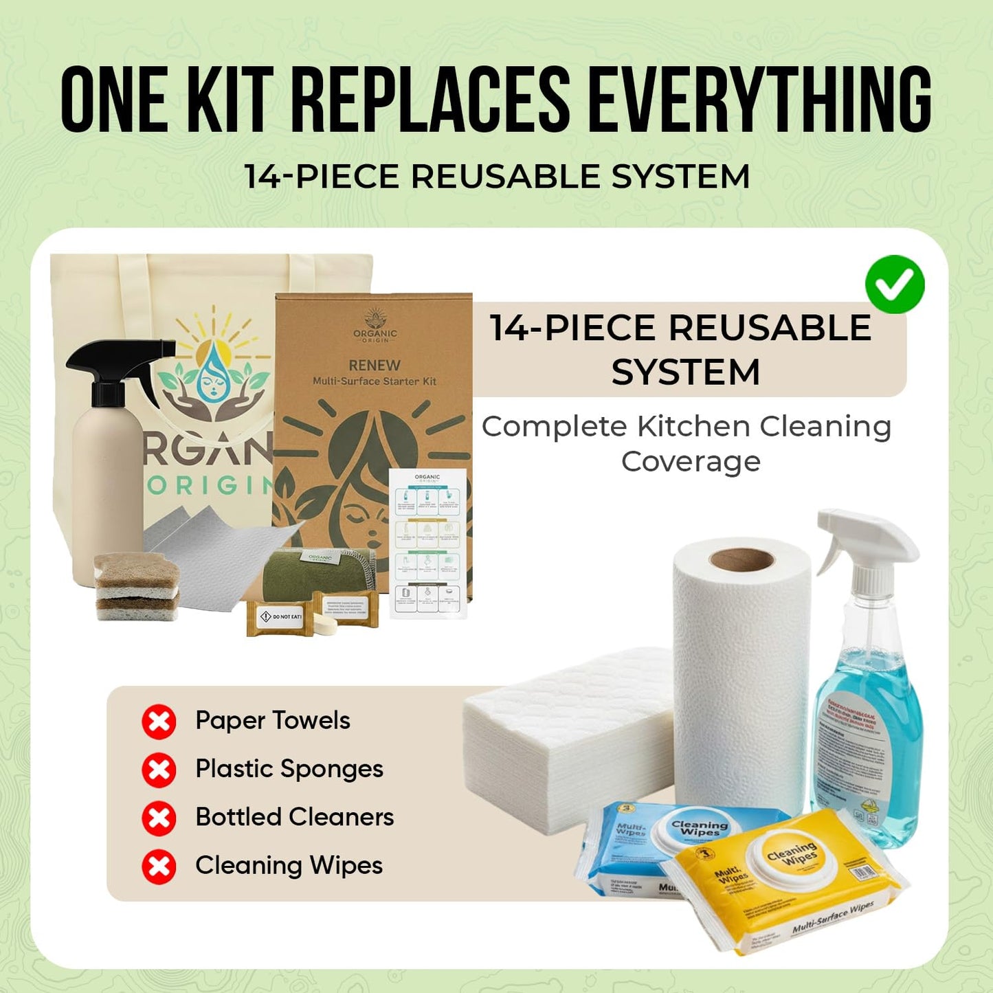 Lifecircle Kitchen Cleaning Kit 14 Piece – Swedish Dishcloths, Dish Towels for Kitchen, Plant-Based Sponges, Reusable Paper Towels, Cleaner Tablets & Spray Bottle by Organic Origin