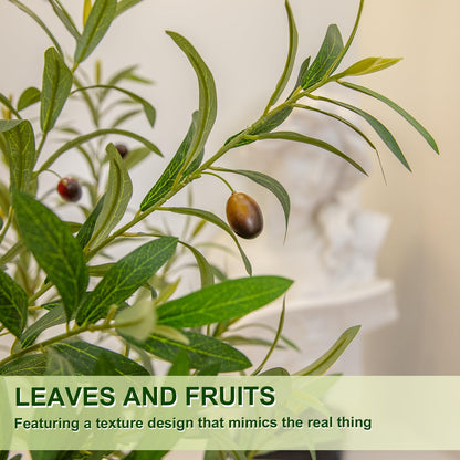 Artificial Olive Tree 8FT Tall Faux Olive Tree Premium Artificial Indoor with Natural Wood Trunk and Lifelike Fruits Realistic White Round Planter Potted for Home Office Living Room Decor