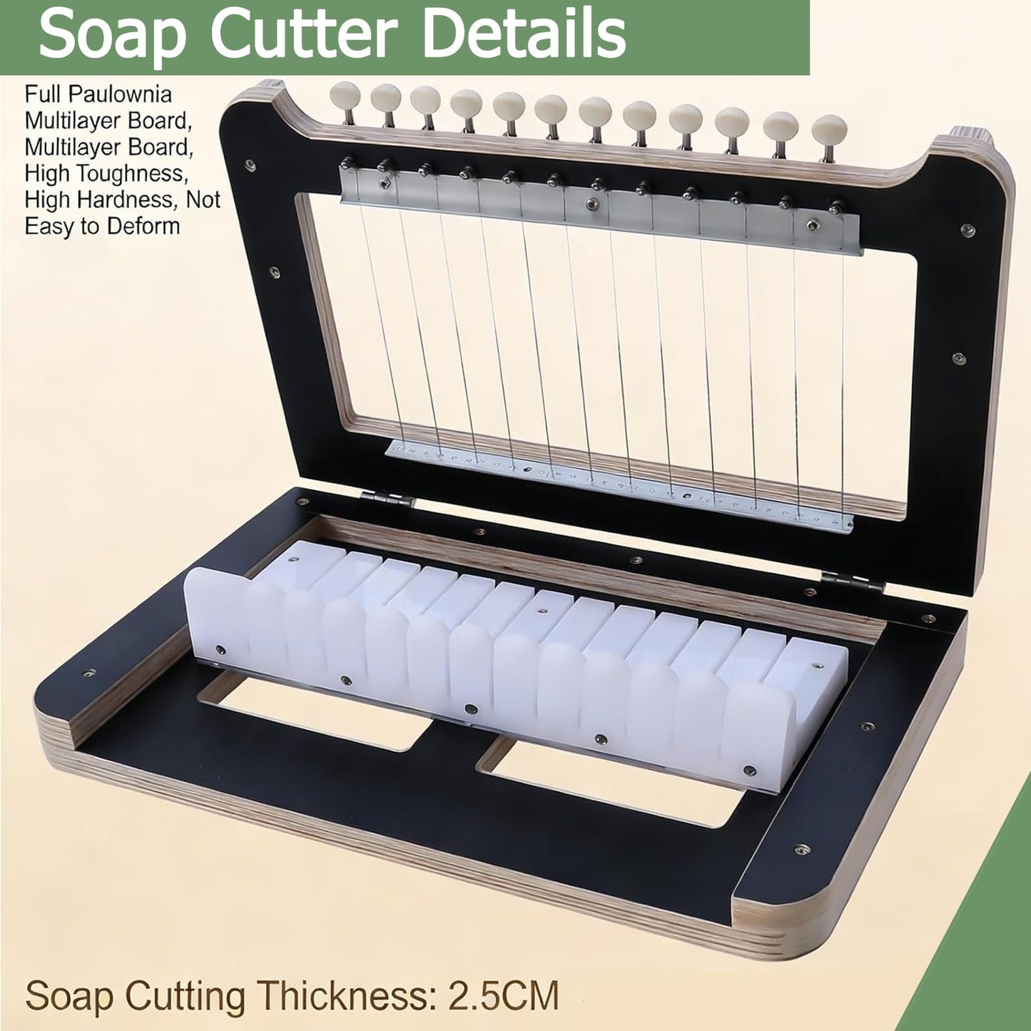 12 Wire Wooden Soap Cutter, Professional Handmade Soap Cutting Machine, Cuts 1-12 Bars, Soap Cutting Thickness: 2.5cm, for Handmade Soap Making, Candles Trimming and Cheese Cutting