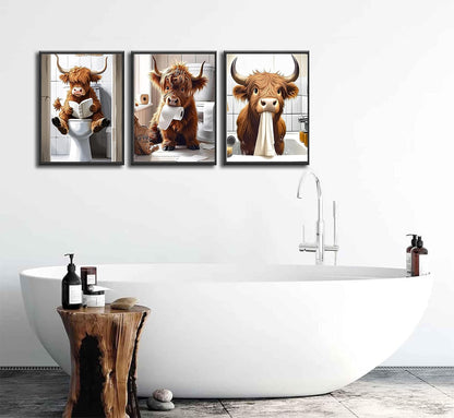 3 Pack Cute Cow Bathroom Diamond Art Kits - DIY 5D Farm Animal Diamond Painting Kits for Beginners, DIY Full Drill Diamonds Painting Kits Pictures with Diamond Gem Art Home Wall Decor 12'' x16''