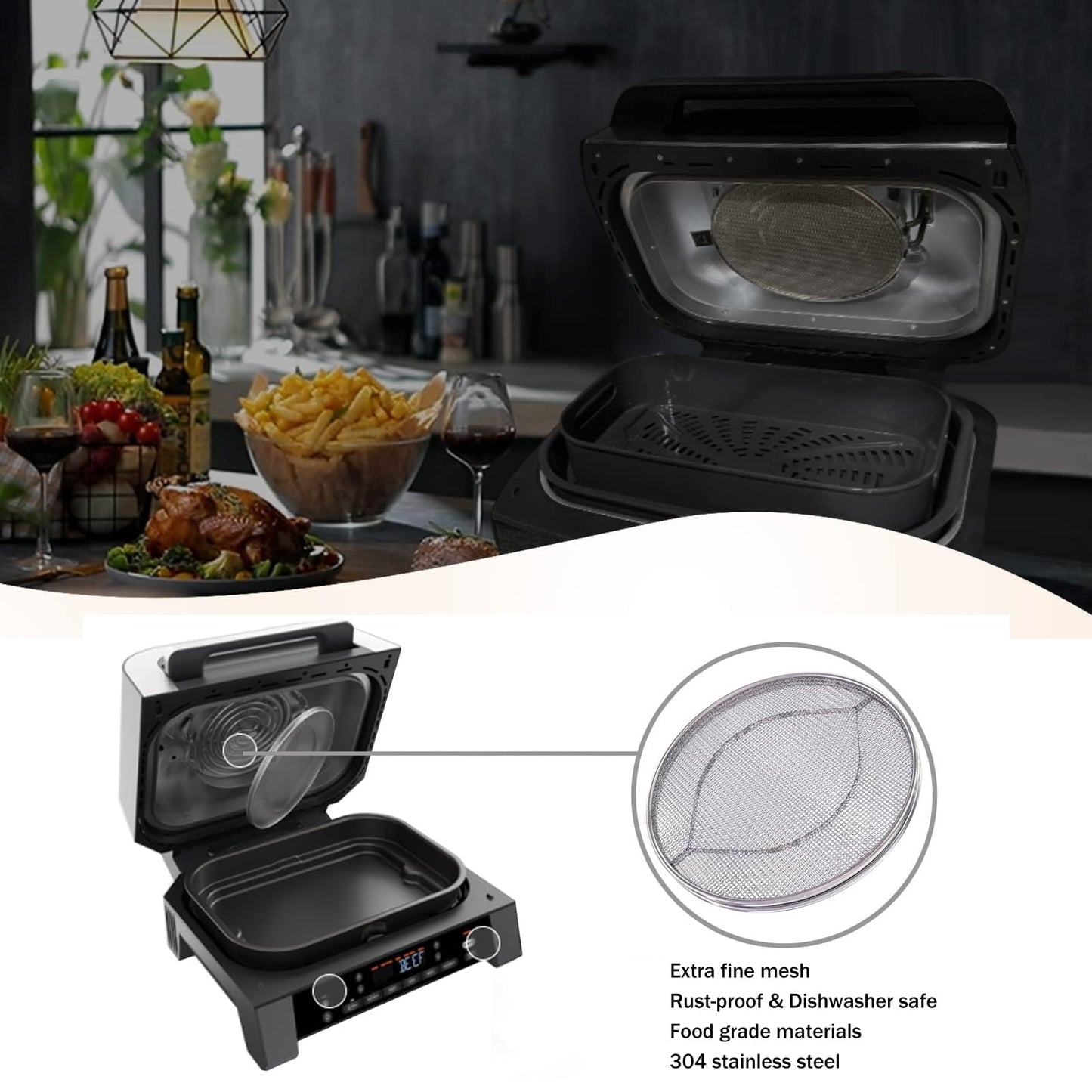Yidata 2-Pack Splatter Shield for Ninja Foodi FG551, 304 Stainless Steel Reusable Splash Guard, Oil Proof & Dishwasher Safe Air Fryer Grill Accessories