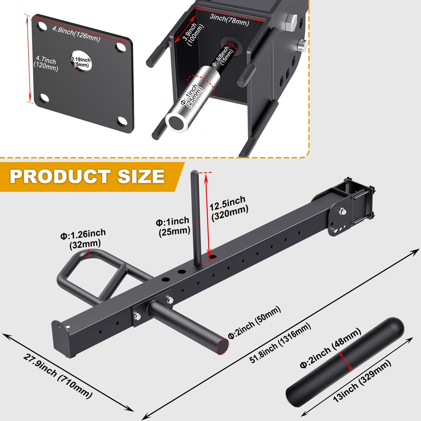 Kipika Power Rack Jammer Arms - Adjustable Height & Angle Lever Arm System for 3x3 Power Cages with 5/8" or 1" Holes - Fits 2-Inch Olympic Plates - 1 Pair (for 3" x 3" Racks with 5/8" or 1" Holes)