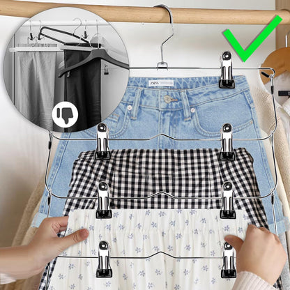 Skiennix Skirt Pants Hangers - Space-Saving Metal Clips for Organized Storage | Black, 2-Piece Set