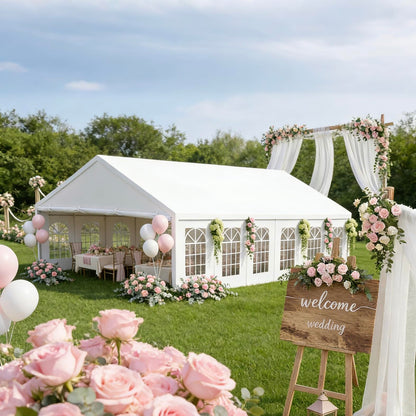 ADRERIC 16x32 Party Tent Heavy Duty White Canopy Large Outdoor Event Shelter with Removable Sidewalls, Waterproof Gazebo for Wedding, Backyard, Parties