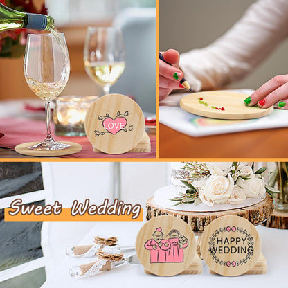 36 Pcs Unfinished Wood Coasters for Crafts,Cymuber 4 Inch Blank Wooden Coasters,Blank Coaster with Non Slip Pad for DIY Stained Painting Wood Engraving Wedding Halloween Christmas Home Decoration