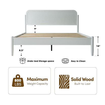 King Size Frame Solid Wood Platform Bed, Headboard & Footboard, 12 Durable Slatted Base, Metal Legs, No Box Spring Needed, Anti-Slip & Noise-Free, Easy Assembly, Pure White Finish JMK-39