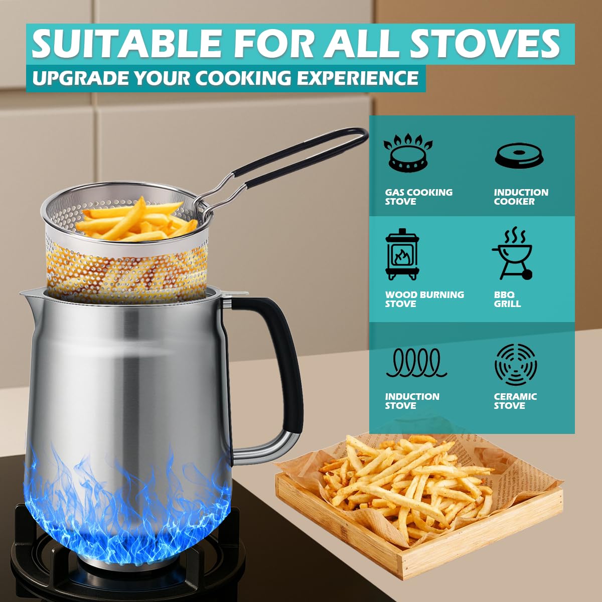68oz 3-in-1 304 Stainless Steel Oil Filter Pot with Fine Mesh Oil Strainer & Tong, Heat-Resistant Handle, 2LCapacity Bacon Grease Container for Kitchen & Camping,Multi-Functional Frying Oil Container.