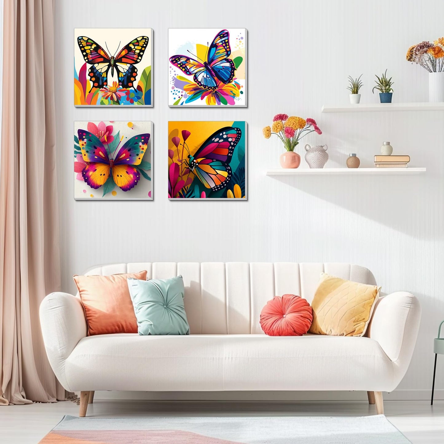 4 Pack Paint by Numbers Kit for Kids, Girls Color by Number Painting Kits for Kids Ages 8-12 Butterfly Paint by Numbers with Framed Canvas Children DIY Paints by Number Kits for Beginners 8x8 Inch