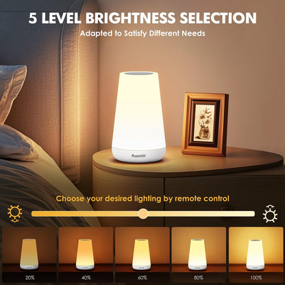 Auxmir LED Night Light Bedside Lamp Touch and Remote Control Dimmable Tabletop 13 RGB Colors Changing 5 Brightness Adjustable Rechargeable Portable Lamp for Baby Kids Nursery Bedroom Bathroom Camping
