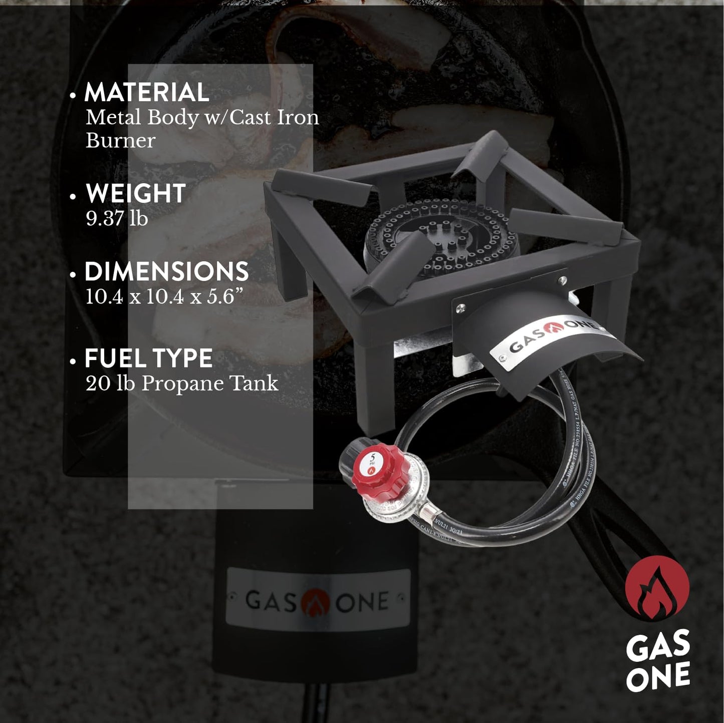 GasOne High Pressure Single Propane Burner - Outdoor Cooking with Heat Shield and Guard – Propane Burner Head for Camping, Tailgating, Seafood Boil, Home Brewing - Patented
