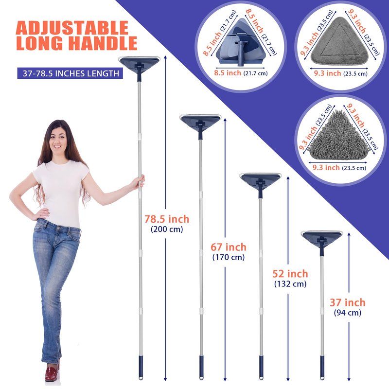 JEHONN Wall Cleaner Mop with Long Handle 82 Inches, 3-in-1 Ceiling Cleaning Tool Duster with 6 Replacement Microfiber Chenille Pads for Painted Walls, Window, Floor, Baseboard