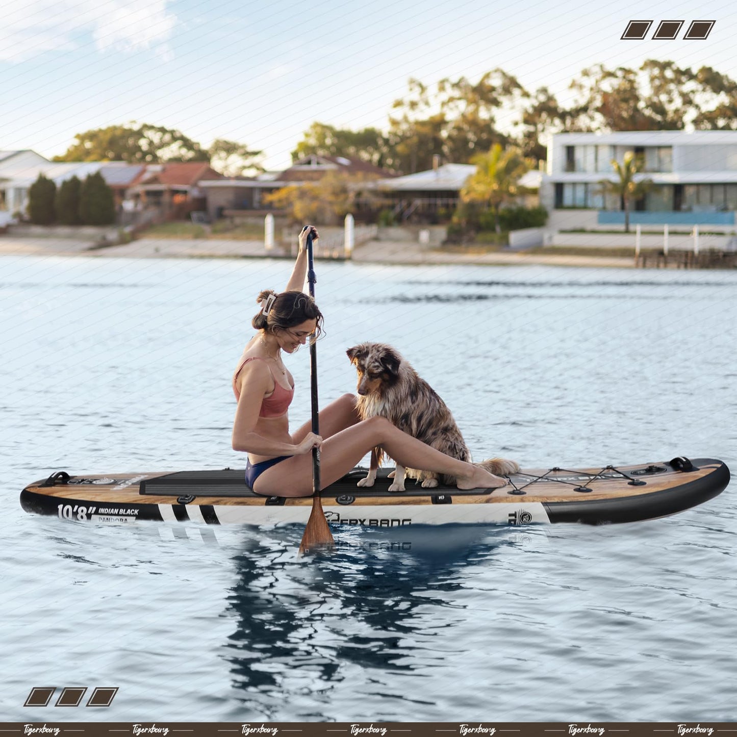 TIGERXBANG Paddle Board, 10.8' Stand Up Paddle Board with Premium Complete Inflatable SUP Accessories, Extra Wide Paddleboards for Adults & Kids-Pandora Collection Indian Black