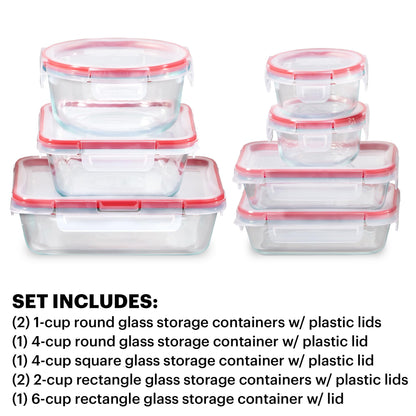 Pyrex Freshlock (7-Pack) Glass Food Storage Containers Set, (1, 2, 4 Cups) Airtight & Leakproof Plastic Locking Lids BPA-Free, Meal Prep Containers Set, Freezer Dishwasher Microwave Safe